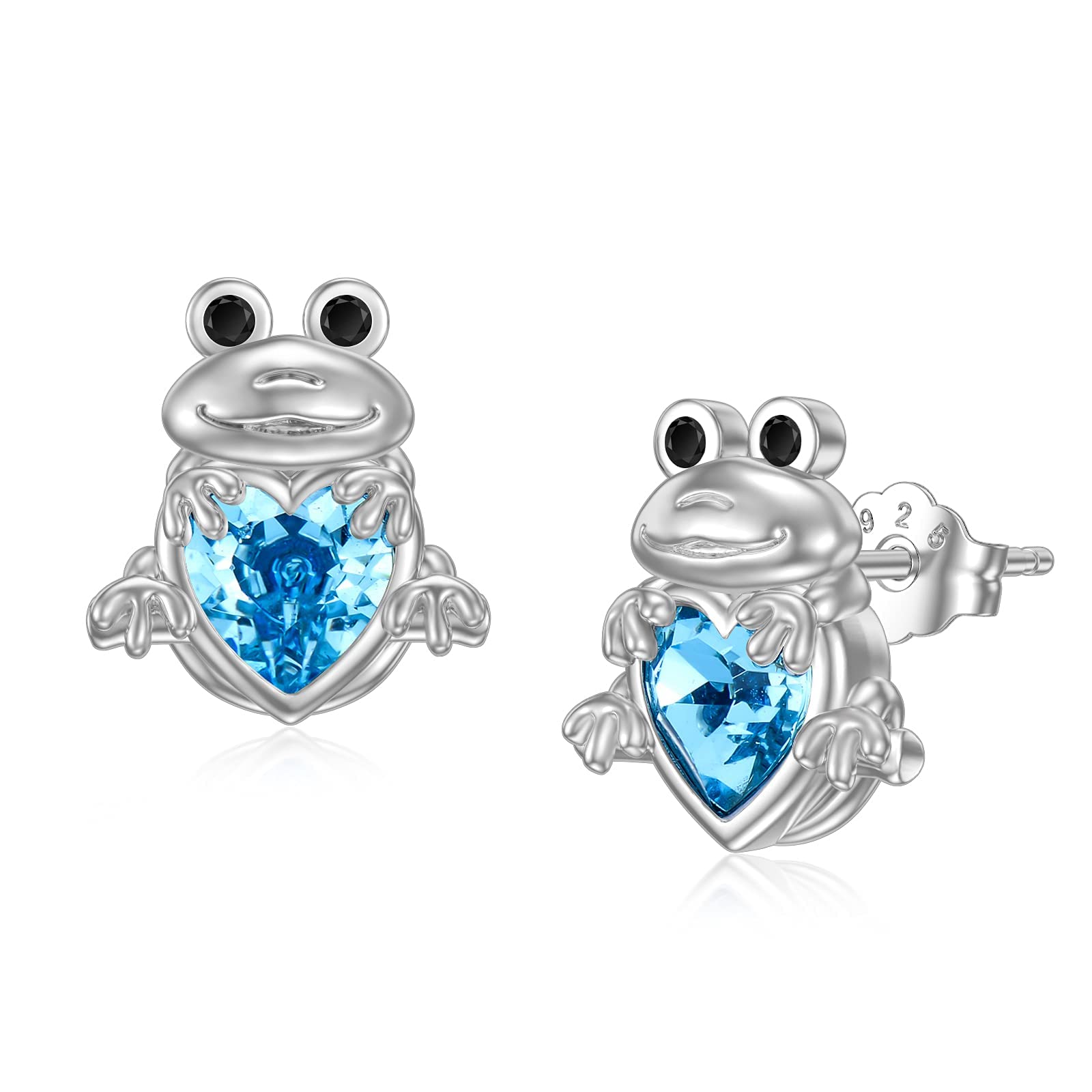 Flpruy Frog Earrings 925 Sterling Silver Blue Crystal Frog Studs Frog Gifts Children's Day Jewelry Gifts for Girls Women Daughter