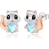 Dreamboat Cute Animal Stud Earrings Sterling Silver Hypoallergenic Sensitive Ears Moonstone Heart Earring Fashion Jewelry Gifts for Women Wife Daughter Grandkids Her