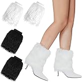 XEPST 2 Pairs Faux Fur Fuzzy Leg Warmers Furry Boot Covers for Women, Warm Fuzzy Boot Cuff Boot Sleeves 80s Leg Warmers for Party Costumes - Black, White