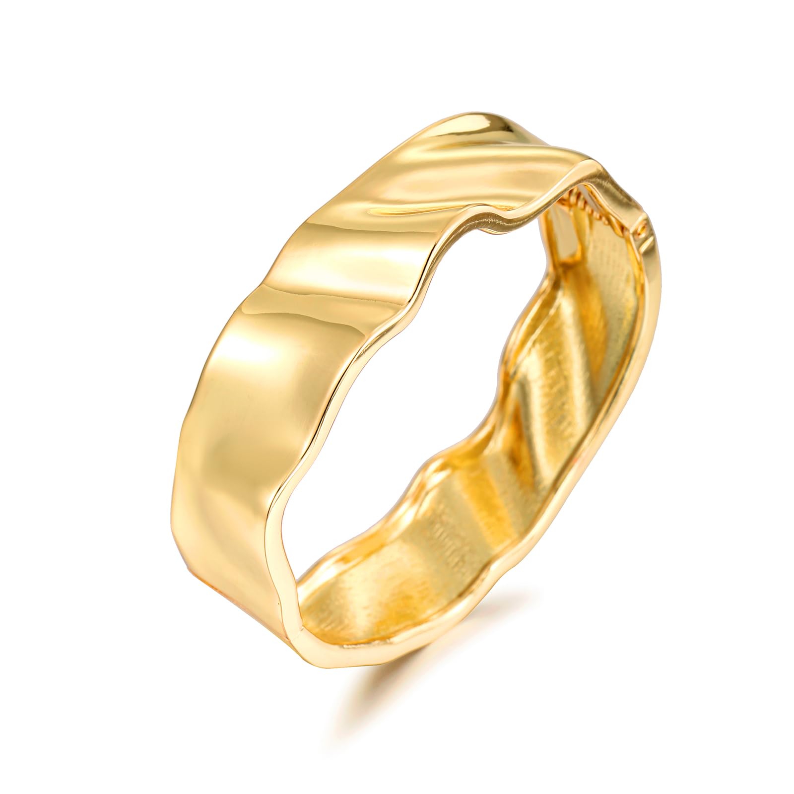 Photo 1 of RAUCHBE Chunky Gold Bangle Bracelets for Women Irregular Pleated Bangle Bracelets Thick Wrist Wrap Bangle Jewelry