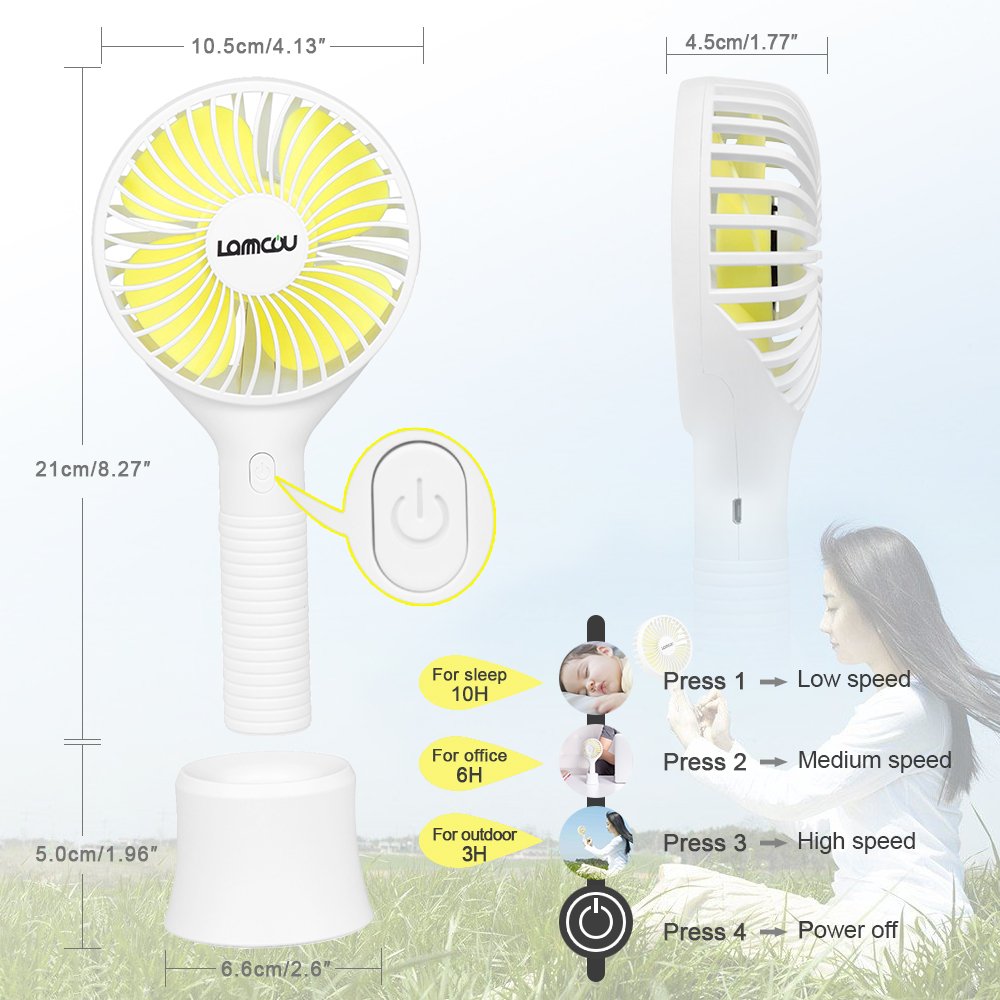Lammcou Handventilator, USB Mini Ventilator Leise Mini Handheld Ventilator Tragbare Lüfter Praktische und Aufladebare Mini Fan für Outdoor, Büro und Unterwegs-Weiß