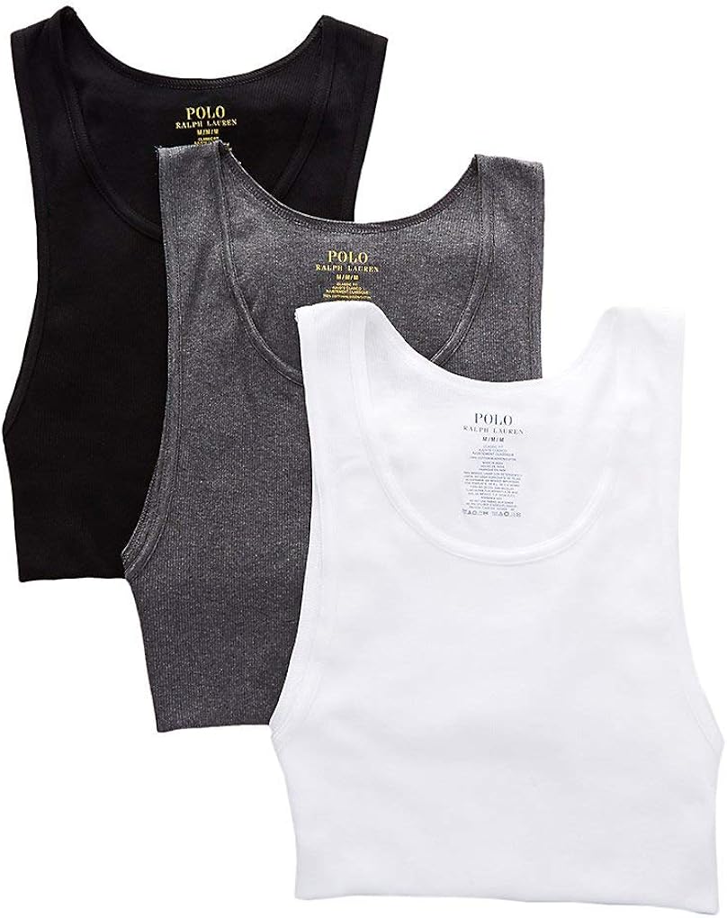 Polo Ralph Lauren Classic Fit Ribbed Tank with Moisture Wicking 100% Cotton - 3 Pack at  Men’s Clothing store
