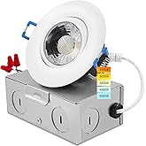 LUXRITE 3 Inch Gimbal LED Recessed Light with Junction Box, 5CCT Color Selectable 2700K-5000K, Dimmable Adjustable Eyeball Swivel Lights, 600 Lumens, 8W, IC Rated, Damp Rated, ETL Listed