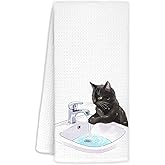 KRHFG Black Cat Bathroom Hand Towels, Dish Towels for Kids,Cat Lover Mom Gifts Decorative,Funny Bathrooms Kitchen Decor, 16x24 Inch