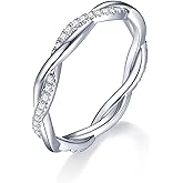 IMOLOVE Moissanite Wedding Band Wedding Rings for Women Twisted Rings 925 Sterling Silver Rings with 18K White Gold Plated Eternity Stackable Engagement Ring Anniversary Band Size 4-11