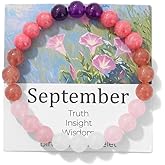 MMIUAEG Birthstone Crystal Beads Bracelets for Women Men Colorful Birthday Flower Wish Card Stone Bracelet Reduce Anxiety Zodiac Month Wristlet for Birthday Christmas Graduation