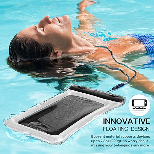 Floating Waterproof Case Phone Pouch -FITFORT Touch ID Fingerprints Available TPU Clear Dry Bag for iPhone X 8 7 6 Plus Samsung Galaxy Google Pixel HTC LG Sony (2-Pack)-Black&Crystal
