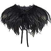 ZAKIA Women's Black Natural Feather Shawl Cape Gothic Feather Shrug Poncho Collar Halloween Cosplay Costume
