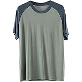 Raglan T-Shirts for Men Casual Short Sleeve Night Shirts Crew Neck Pajama Tops Comfy Sleepwear Jersey Tee Shirt