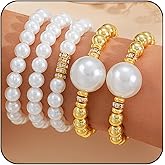 Gold Pearl Bracelet for Women Dainty Gold Beaded Bracelets Stackable Stretch Bead Ball Jewelry Gifts for Women