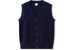 ACESTAR Boys Girls School Uniform Sweater Vest Cotton Kids V-Neck Button Solid Sleeveless Cardigan for Children Toddler