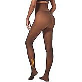 Soxbang High Waisted One Seam Fleece Lined Tights,Seamless Control Compression Fake Translucent Dark Skin Insulated Tights