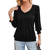DJT Womens Fall Tops 3/4 Length Sleeve Dressy Casual V Neck T-Shirts Work Blouses Basic Tees