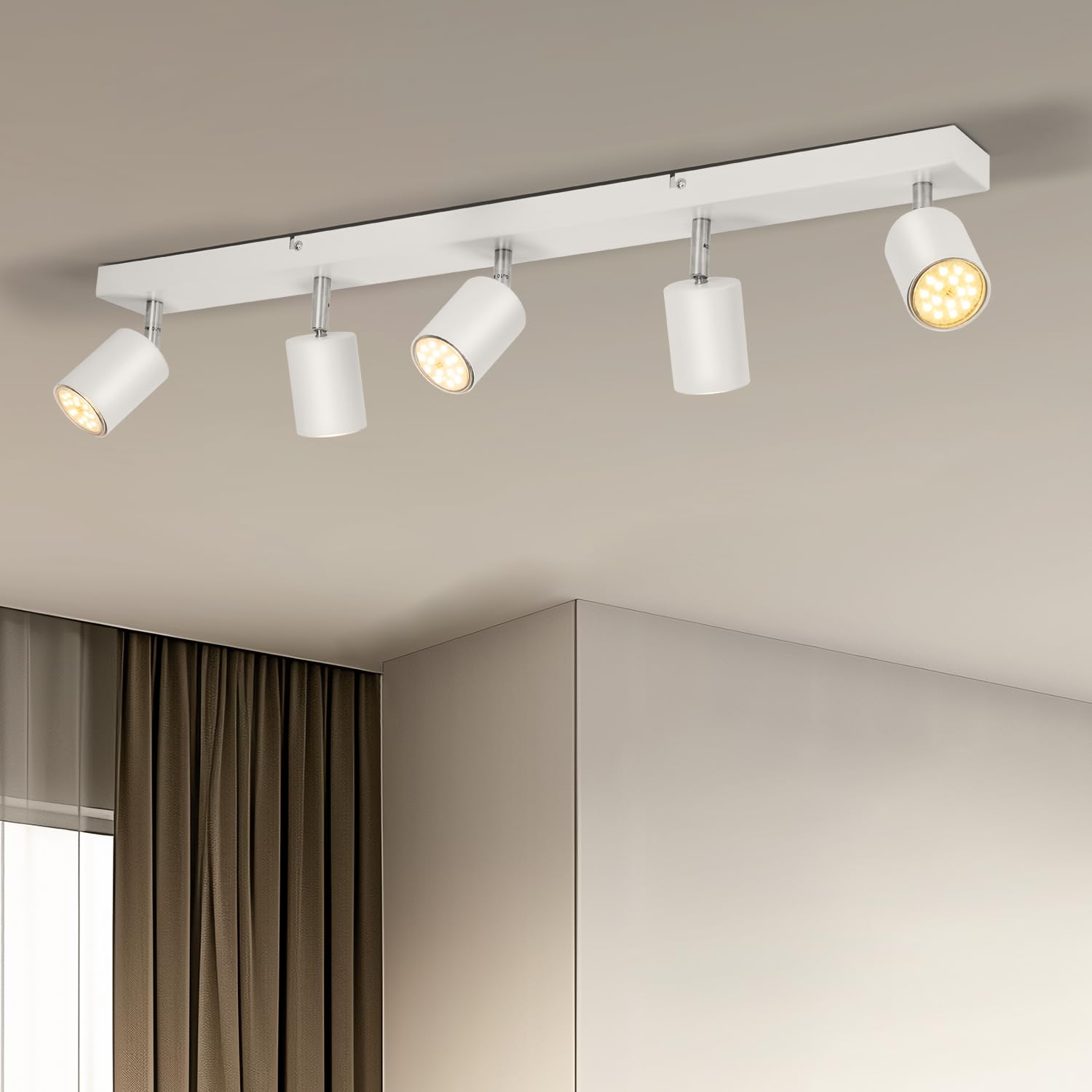 Gr4tec Ceiling Spotlights 5 Way, Modern LED Ceiling Lights Fitting White, Kitchen Spot Lights Including 5 X 6W GU10 Bulbs Warm White 2700K 550lm, Adjustable Spot Lights Bar for Bedroom Living Room