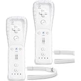 NSTNEFD Remote Controller for Wii &amp; Wii U | Remote with Silicone Case and Wrist Strap (2 Pack, White)