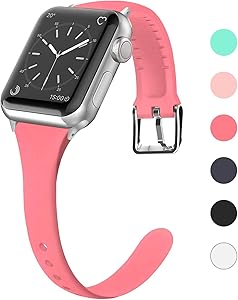 Lwsengme Compatible for Apple Watch Band 38MM 40MM 42MM 44MM, Silicone Slim Women iWatch Bands Wristband Compatible for Apple Watch Series 4 3 2 1 (Light Pink, 42MM/44MM)
