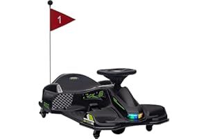 Aosom 12V Electric Go Kart, 5 MPH Drifting Car, Battery Powered Ride on Toy Outdoor with Slow Start, Music, Colorful Lights, for 8-12 Years Old, Black