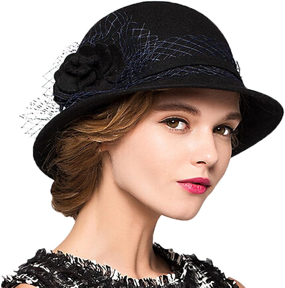 Maitose Women's Wool Felt Bowler Hat Black at  Women’s Clothing store