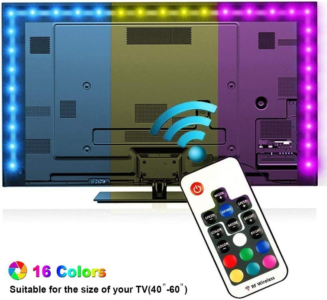 Mixtooltoys LED TV Backlight,6.6ft RGB Bias Lighting USB Powered LED Light Strip with RF Remote Control 60 LED 20 Colors 8 Grade Brightness 19 Lighting Modesfor 40-60 inch HDTV Flat Screen TV PC
