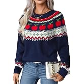ShawGobow Fairisle Sweater,Crewneck Patterned Sweaters for Women,Vintage Christmas Thanksgiving Knit Tops