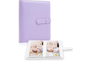 HEAROO Photo Album 4x6 Photos - 68 Pockets Small Mini Capacity Premium Vegan Leather Cover Case, Portable Wallet Photo Book for Boys Girls Birthday Wedding (Purple)
