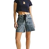Pivanzore Jean Shorts Womens Drawstring Low Waist Wide Leg Denim Shorts Y2k Summer Jorts with Pockets