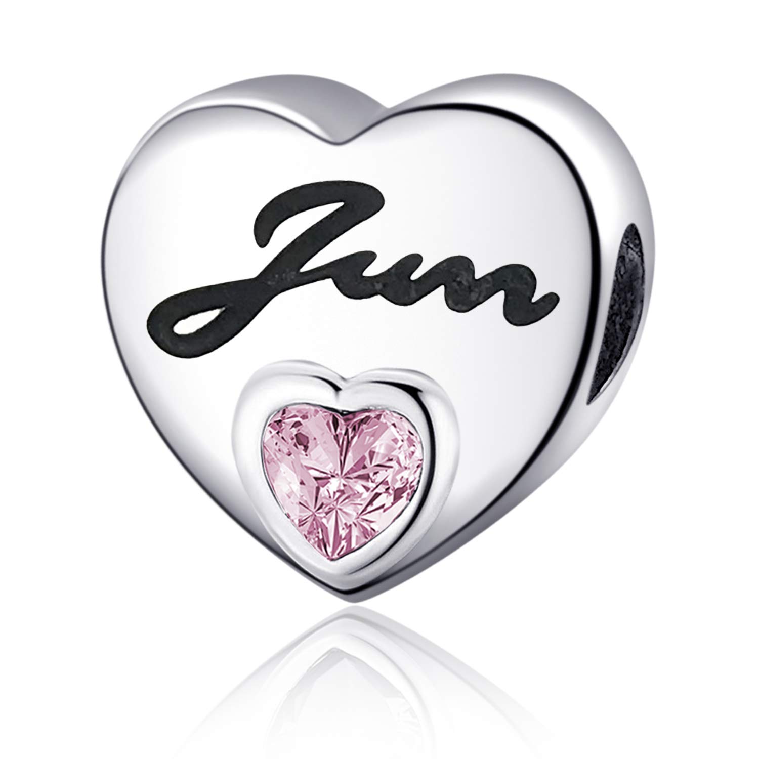 YOUFENG Jewellery Birthstone Charms for Charms Bracelet Love Heart Jan-Dec Birthday Crystal Charm (June)