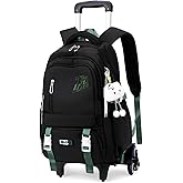 GRUOTEIS Black Rolling Backpack for Girls Boys Elementary Middle School Bags, Kids Wheeled Boys Girls Backpack with 6 Wheels, Black