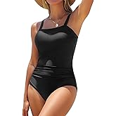 Smismivo Tummy Control Swimsuit Women Modest Bathing Suit Slimming Swim Suits Square Neck Full Coverage Swimming Suit