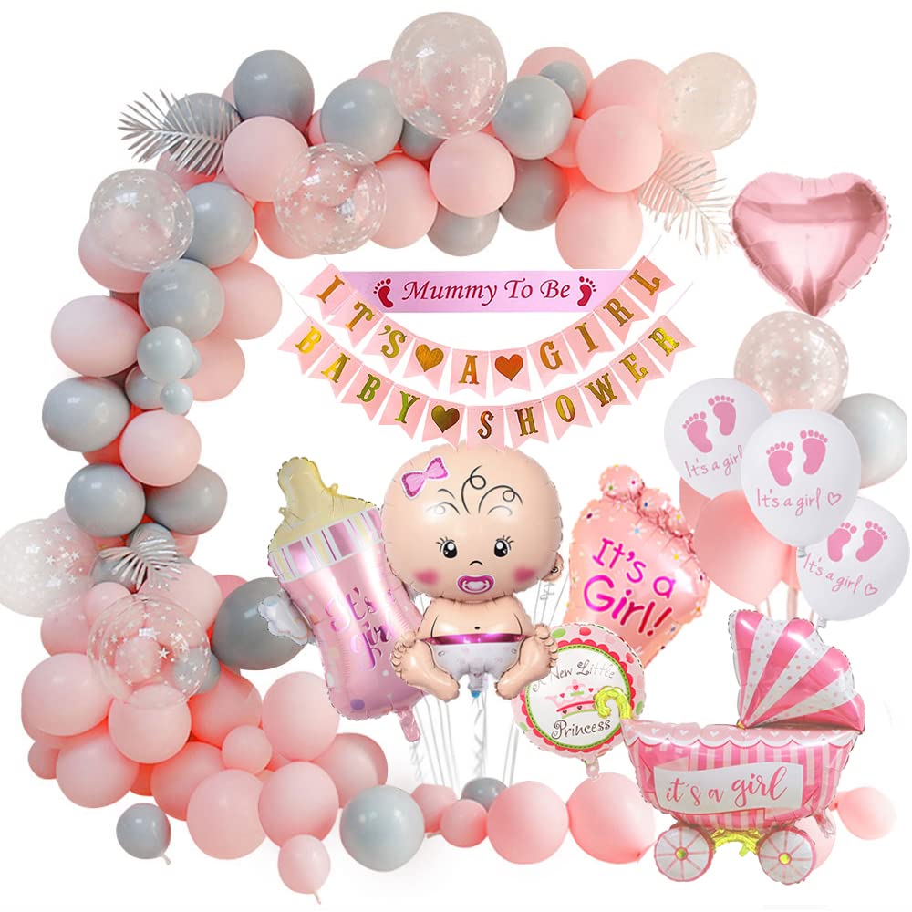 baby Shower Pink Balloons Set for Girl, Mummy to Be Sash, Its a Girl Banner, Baby Shower Foil Balloons for Gender Reveal Party