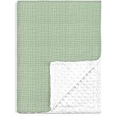 Baby Blankets for Boys Girls, Soft Nursery Minky Blankets with Muslin and Dotted Fleece Back 30x40 inches, Receiving Bed Quilt for Newborn, Infants, Toddlers (Green)