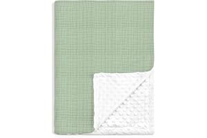SANDJEST Baby Blankets for Boys Girls, Soft Nursery Minky Blankets with Muslin and Dotted Fleece Back 30x40 inches, Receiving Bed Quilt for Newborn, Infants, Toddlers (Green)