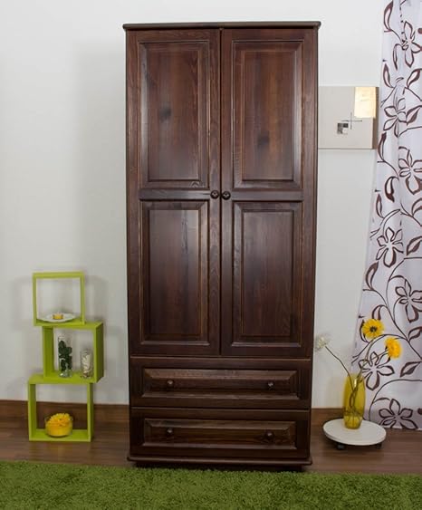 Kleiderschrank Kiefer Vollholz massiv Nussfarben 011 - Abmessung 190 x 80 x 60 cm (H x B x T)