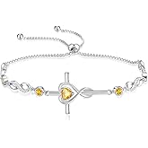 FANCIME Gift for Women Cross Bracelet 925 Sterling Silver Heart Birthstone Bracelet Fine Jewelry Birthday Gifts for Her Women