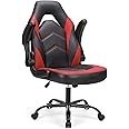Sweetcrispy Computer Gaming Desk Chair - Ergonomic Office Executive Adjustable Swivel Task PU Leather Racing Chair with Flip-up Armrest for Adults, Kids, Men, Girls, Gamer, Black Red