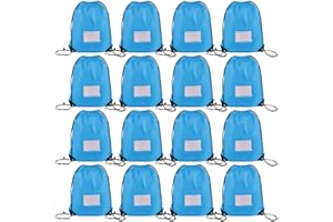 CODOBON 16 Pack Drawstring Bags,Bulk Draw String Backpack, DIY Gym Sports Cinch Bag Sackpack for Women Men, Sky Blue