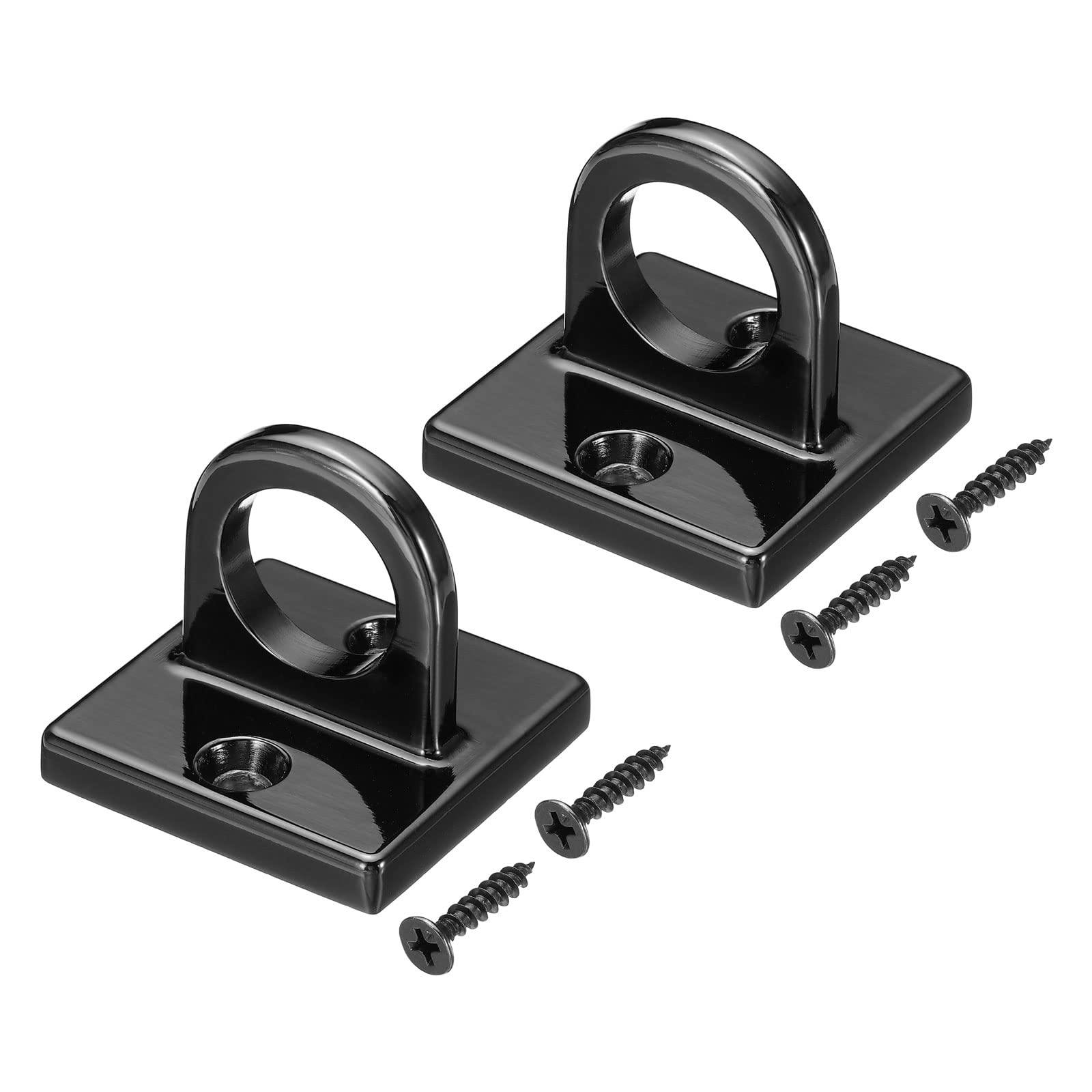 PATIKIL Pad Eye Plate U Hooks, 2 Pack Metal Ceiling Hook Wall Mount Loop with Screws Hardware Ring Hooks for Hanging Ropes in Queue Barrier, Black