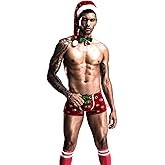 EHSUYAB Sexy Christmas Lingerie For Men, Socks^,4Pcs Santa Boxers Set