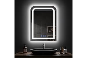 ANTOK LED Bathroom Mirror, 24"x 32" LED Mirror with Lights for Bathroom, Lighted Vanity Mirrors for Wall, Anti-Fog, Dimmable, Tempered Glass, Memory Function, 3 Colors, Safe Use (White)