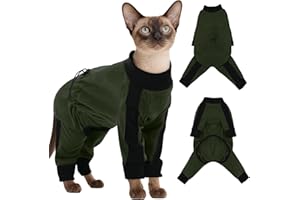DENTRUN Cat Clothes with Anti-Shedding Fabric - Soft Recovery Suit & Breathable Lint-Resistant Cat Sweater for Wound Care & Hair Control, Kitten Onesie Pajamas, S, Army Green