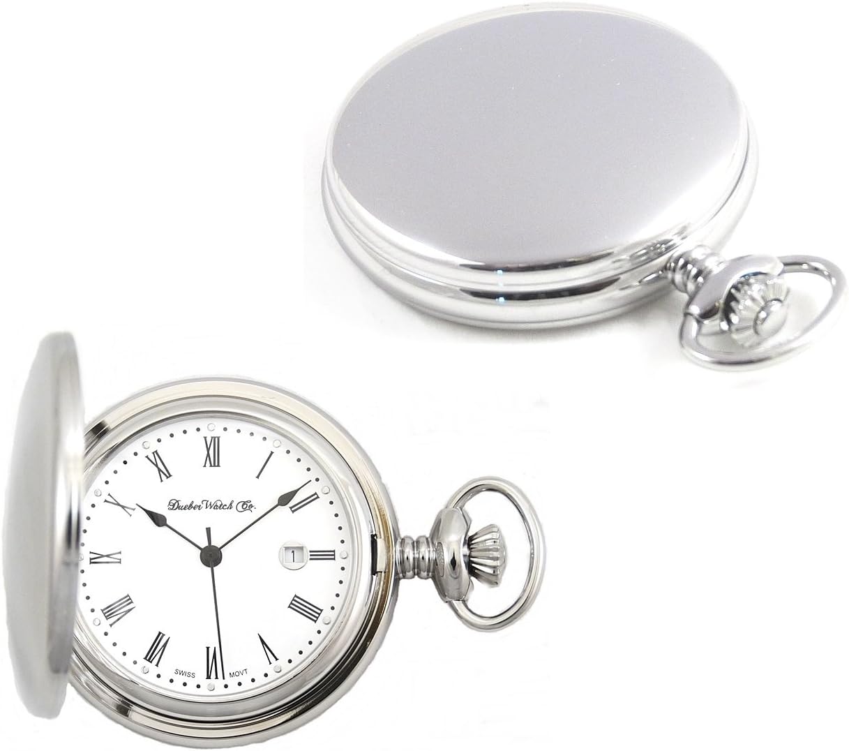 Steel Hunting Case Pocket Watch with Swiss Movement, Roman Numerals