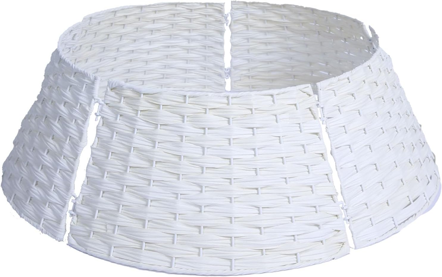 Tree Stands - HYBDAMAI Christmas Tree Collar, 27'' Handmade Artificial Rattan Wicker Christmas Stand Tree Collar Basket Base Cover for Holiday Decoration, White