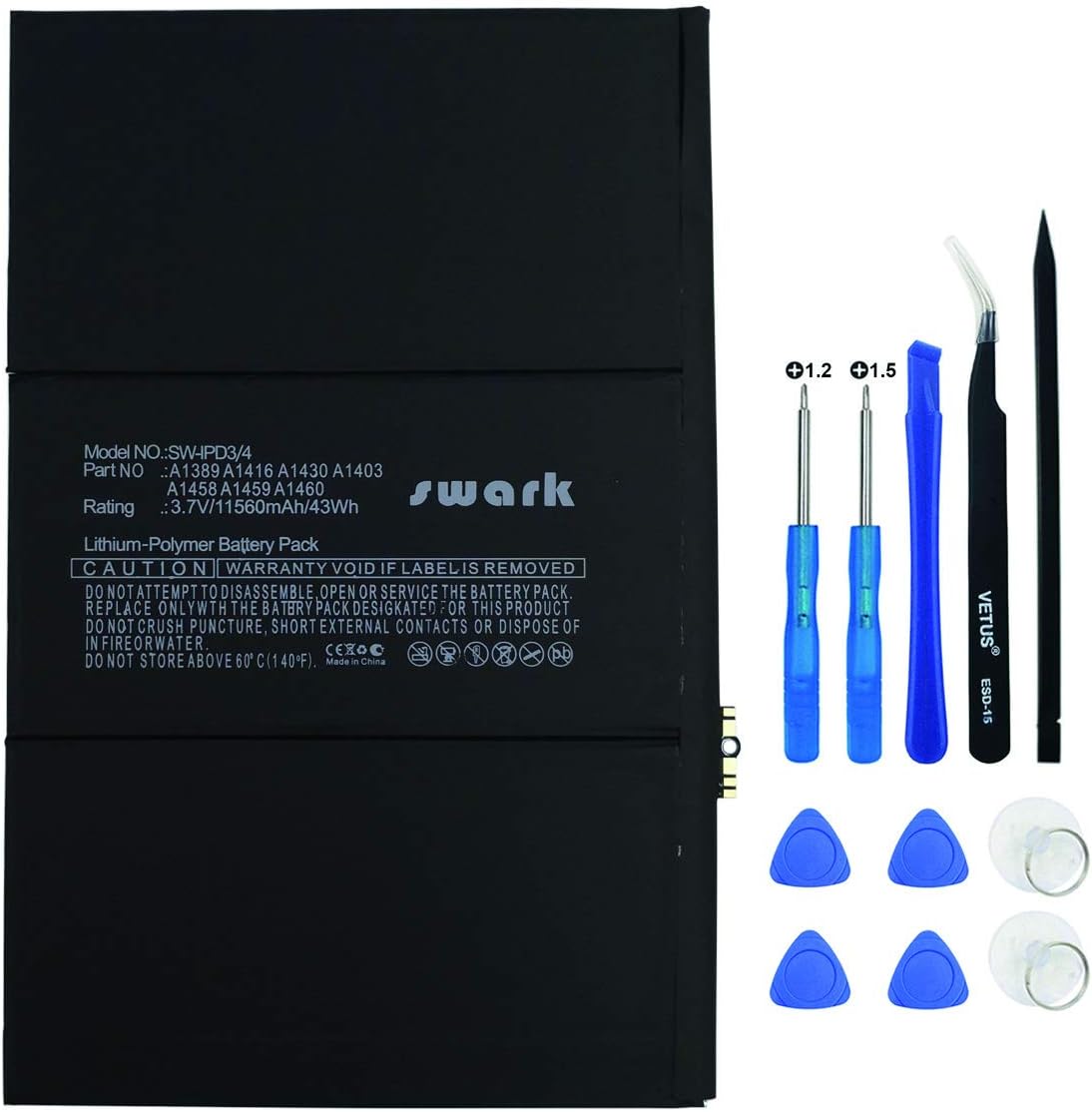 Swark A1389 Battery Compatible with Apple iPad 3 3rd 4 4th A1389 A1416 A1430 A1403 A1458 A1459 A1460 616-0586 616-0593 616-0604 969TA10 3H 9699 TA110H + Tools