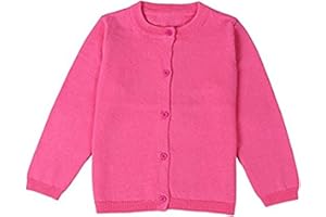 JELEUON Little Girls Cute Crew Neck Long Sleeve Button-Down Solid Cotton Fine Knit Cardigan Sweaters
