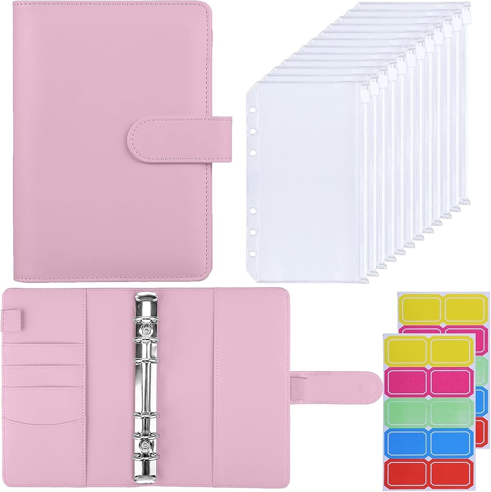 HAUTOCO A6 Budget Binder with Zipper Envelopes Pink - Money Organizer
