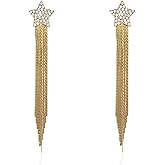 Aishgjia Women Tassel Earrings Star Ear Stud Pave Crystal Dangle Boho Waterfall Beaded Fringe Drop Earring For Women
