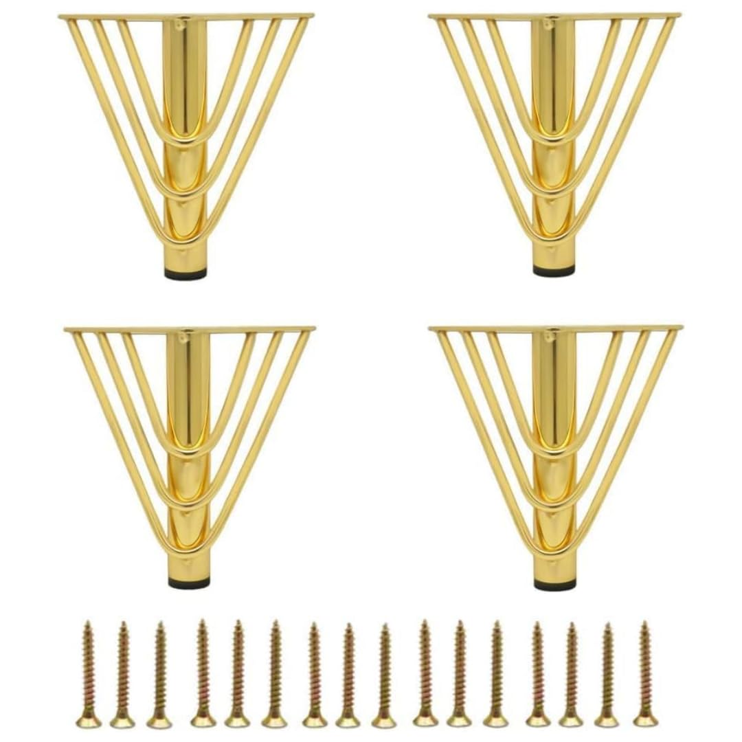 MEETOZ 5.1 inch Gold Furniture Legs Setm,4PCS Metal Cabinet Legs,with Rubber Floor Protectors, for Sofa, Legs for Dresser, TV Stand, End Table etc