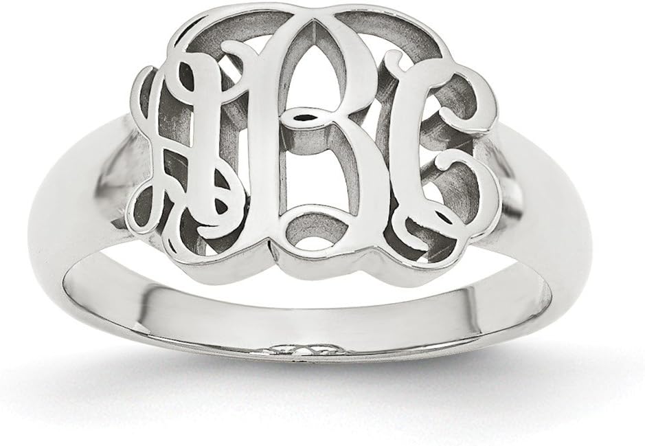Monogram Signet Ring - Personalized Custom Made with Three Initials in 10K White Gold from Roy Rose Jewelry in Sizes 4-15
