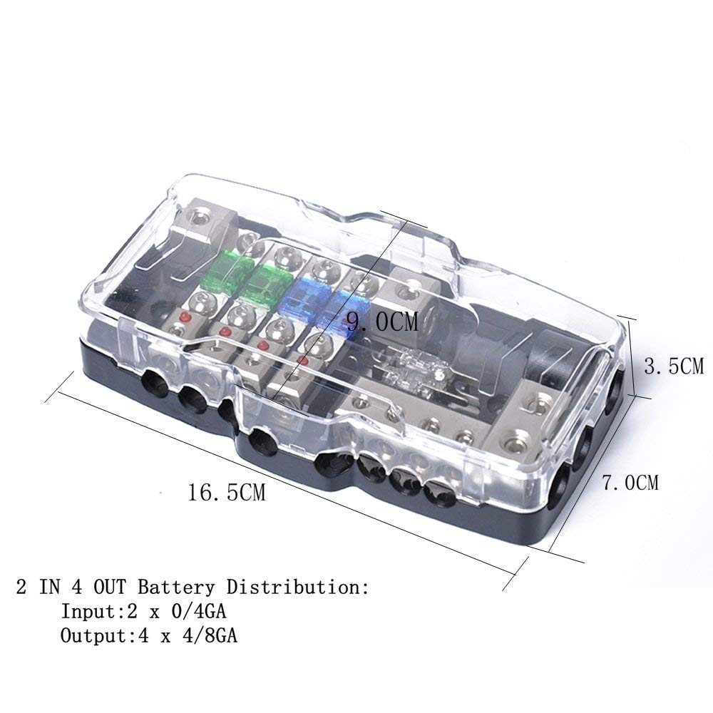 Amazon.com: Car Audio Stereo Distribution Fuse Block Ground Mini ANL Fuse  Holder Distribution 0/4ga 4 Way Fuses Box 30A 60A 80Amp Red LED: Automotive