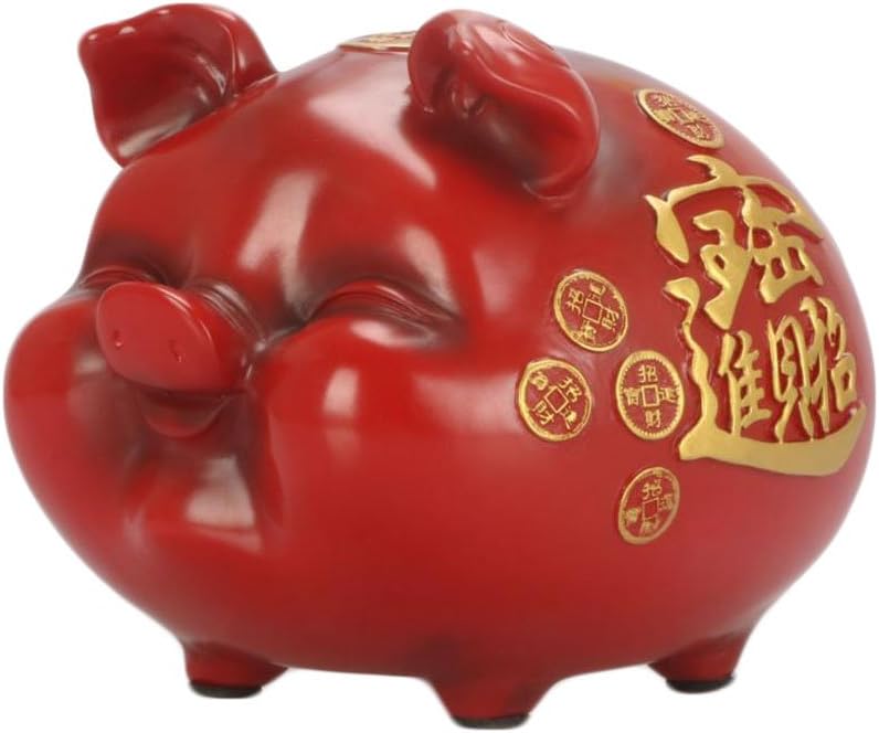 LYHO Piggy Bank - Children's Piggy Bank | Ceramic Crafts - 7.09 * 5.51 * 5.35in (Red, Yellow) (Red)